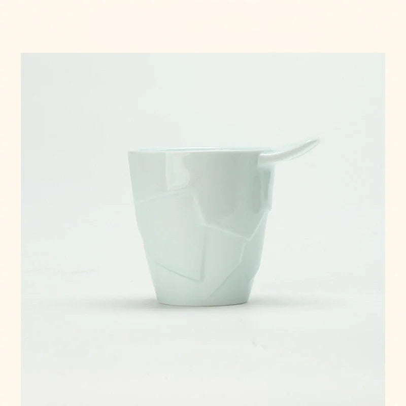 Textured Geometric Ceramic Coffee Cup & Saucer Set