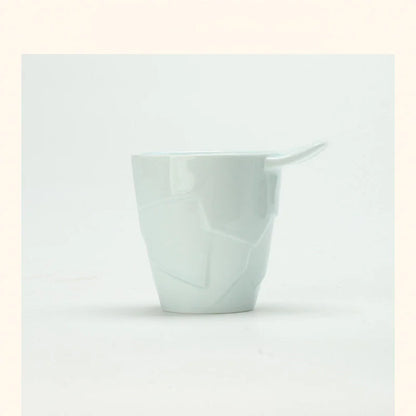 Textured Geometric Ceramic Coffee Cup & Saucer Set