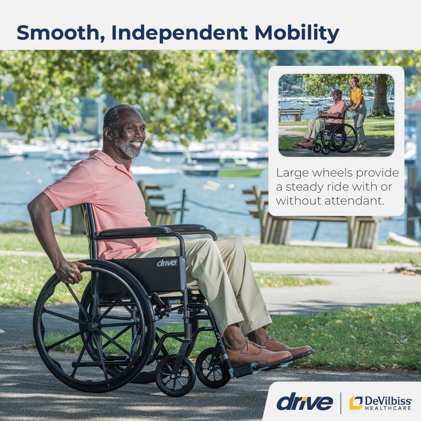 Drive Medical SSP118FA-SF Silver Sport 1 Folding Transport Wheelchair with Full Arms and Removable Swing-Away Footrest, Black Mobility & Daily Living Aids Mobility Aids & Equipment Mobility Scooters & Accessories Self-Propelled Wheelchairs Wheelchairs