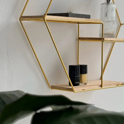 Geometric Hexagon Metal & Wood Wall Shelf