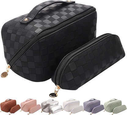 Abiudeng Large Makeup Bag,Double Layer Cosmetic Bag,Travel Makeup Bag,Leather Makeup Bag, Cosmetic Travel Bags,Portable Leather Toiletry Bag,Roomy Cosmetic Bag for Women and Girls Bags & Cases Beauty & Personal Care Cosmetic Bags Tools & Accessories