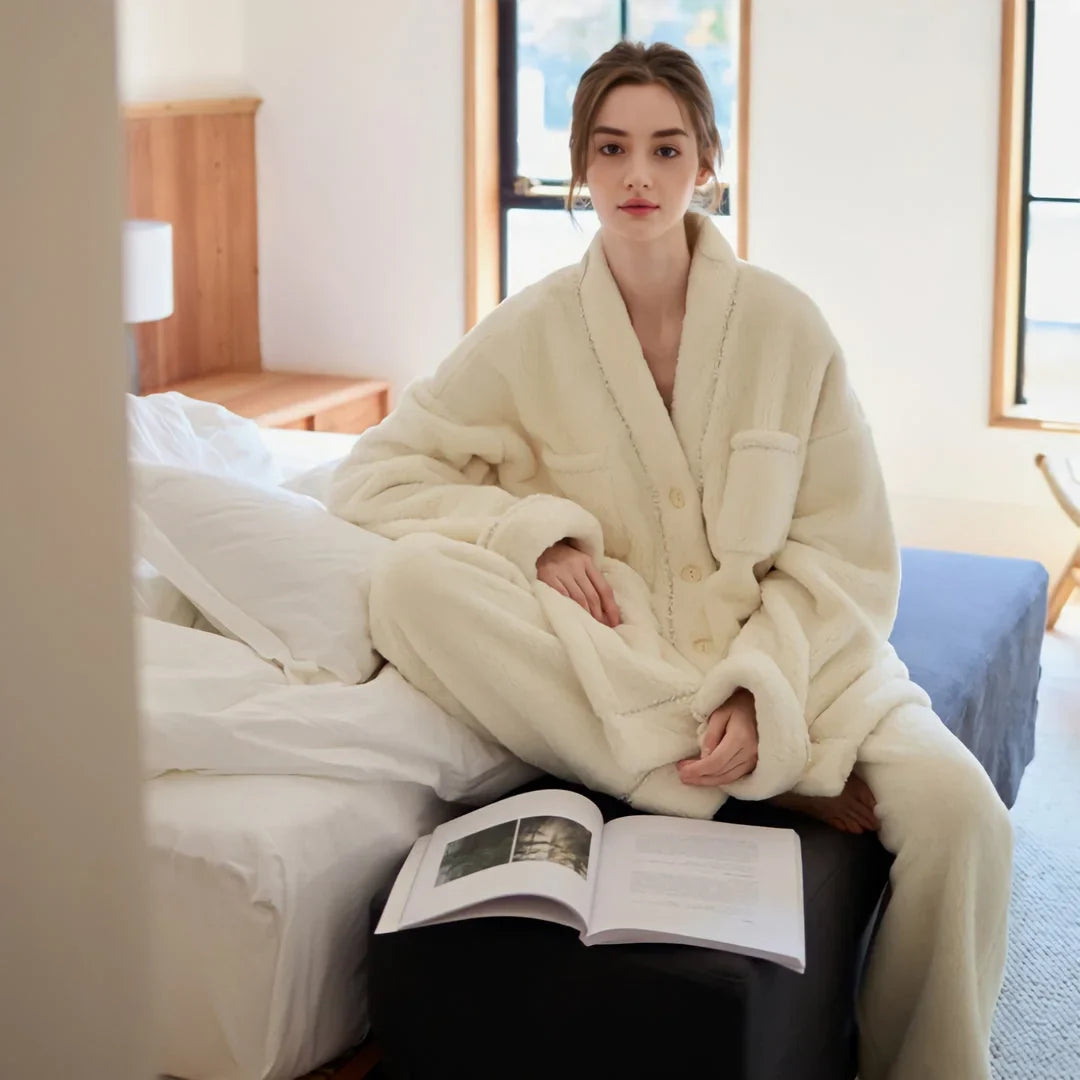 Ultra-Plush Button-Up Flannel Fleece Pajama Set