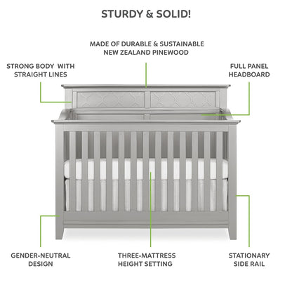 Dream on Me Fairview 4 in 1 Convertible Crib in Silver Grey Pearl, JPMA Certified, 3 Mattress Height Settings, Built of Durable & Sustainable Pinewood Baby Products Cribs Furniture Infant & Toddler Beds Nursery