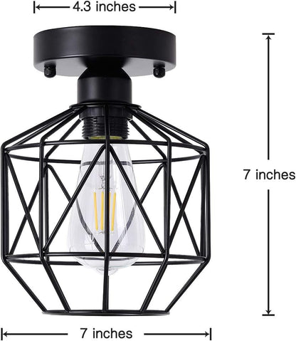 Femony Flush Mount Ceiling Light,Black Cage Semi Flush Ceiling Light Fixture,Rustic Lighting Fixture for Hallway,Foyer,Bathroom,Living Room,Kitchen,And Bedroom Ceiling Lights Close To Ceiling Lights Lighting & Ceiling Fans Tools & Home Improvement