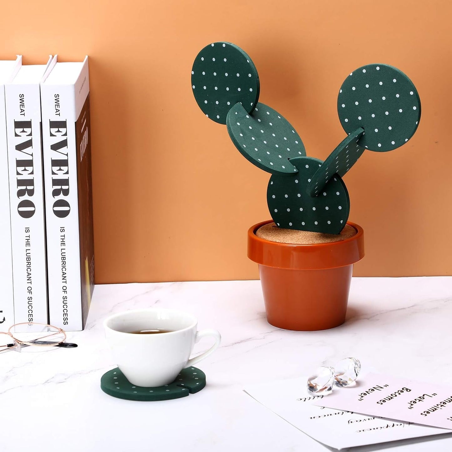 6 Pieces Cactus Coasters Cork Coasters Christmas Decor Green DIY Cork Cup Coasters with Flowerpot Holder for Drinks Home Office Bar Decor Bar Tools Bar Tools & Drinkware Coasters Dining & Entertaining Home & Kitchen Kitchen & Dining