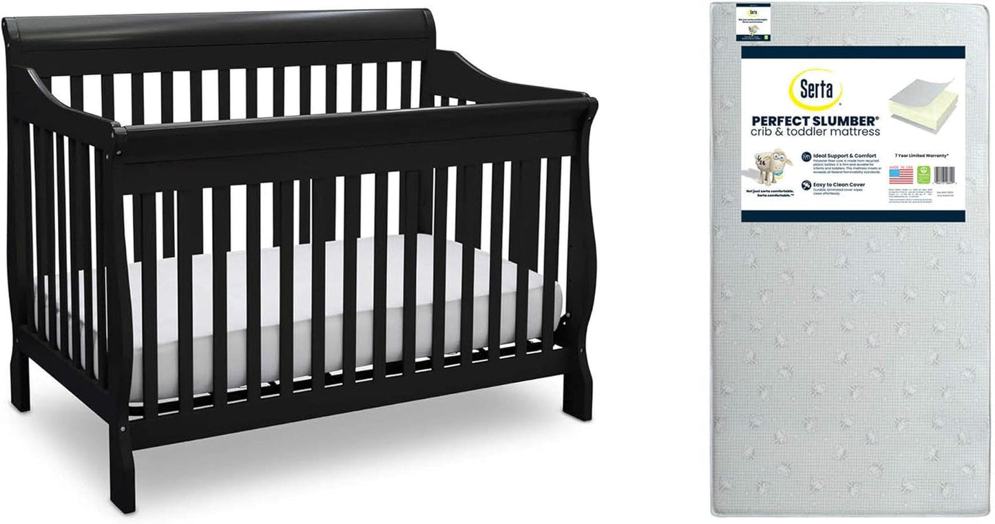 Canton 4-In-1 Convertible Crib, Bianca (White) + Serta Perfect Slumber Dual Sided Recycled Fiber Core Crib and Toddler Mattress (Bundle) Baby Products Cribs Furniture Infant & Toddler Beds Nursery