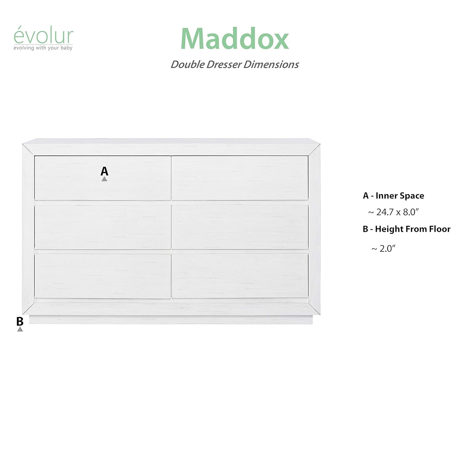 Evolur Maddox Double Dresser, Weathered White Bedroom Furniture Dressers Furniture Home & Kitchen