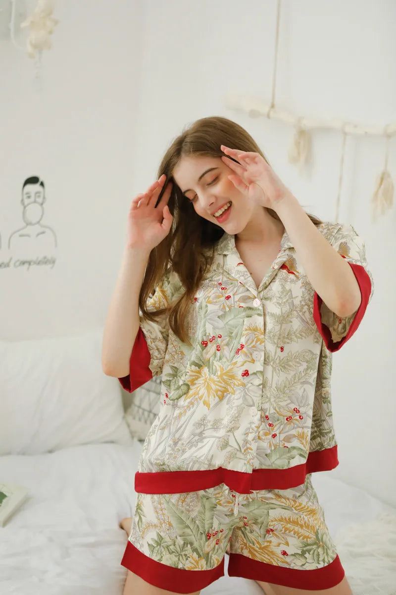 Silky Festive Berry Botanical Cotton Sateen Pajama Set