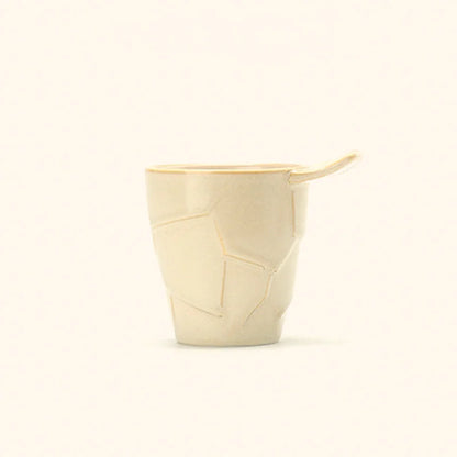 Textured Geometric Ceramic Coffee Cup & Saucer Set