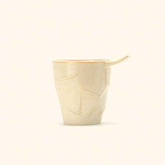 Textured Geometric Ceramic Coffee Cup & Saucer Set