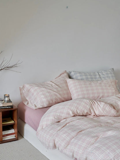 Textured Plaid Washed Cotton Bedding Set