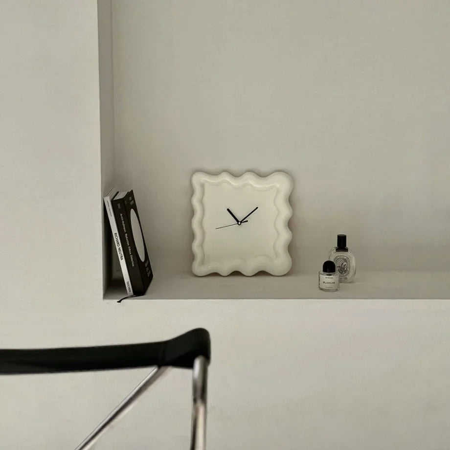 Wavy Squiggle Frame Minimalist Melamine Clock