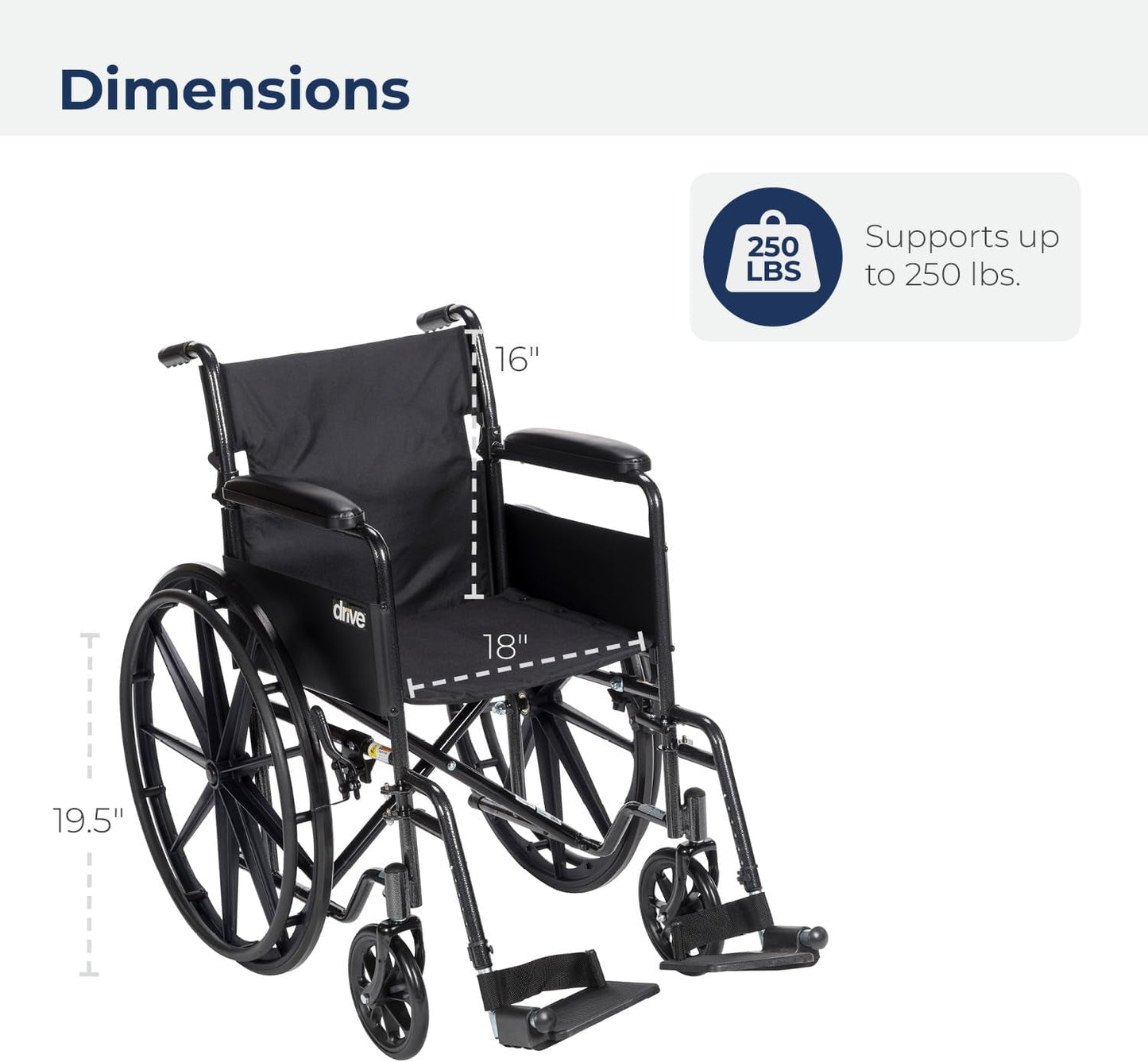 Drive Medical SSP118FA-SF Silver Sport 1 Folding Transport Wheelchair with Full Arms and Removable Swing-Away Footrest, Black Mobility & Daily Living Aids Mobility Aids & Equipment Mobility Scooters & Accessories Self-Propelled Wheelchairs Wheelchairs