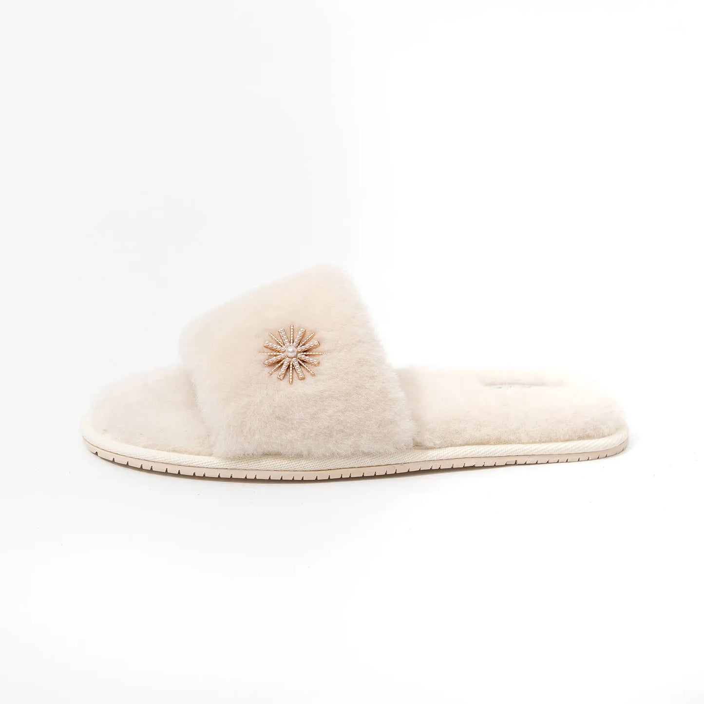Plush Jeweled Flower Faux Fur House Slippers