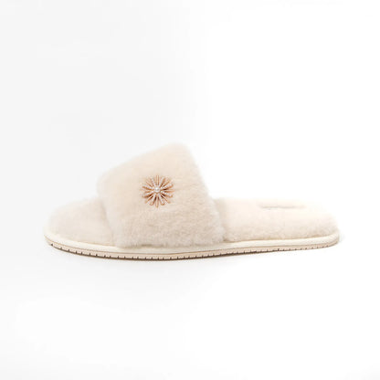 Plush Jeweled Flower Faux Fur House Slippers