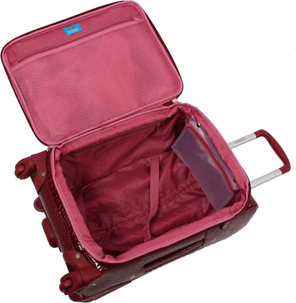 Kathy Van Zeeland Croco PVC Designer Luggage - 4 Piece Softside Expandable Lightweight Spinner Suitcases - Travel Set Includes a Dowel and Shopper Bags, 20-Inch Carry on & 28-Inch Suitcase (Burgundy) Clothing Luggage Luggage & Bags Luggage & Travel Gear Luggage Sets Shoes & Jewelry Suitcases