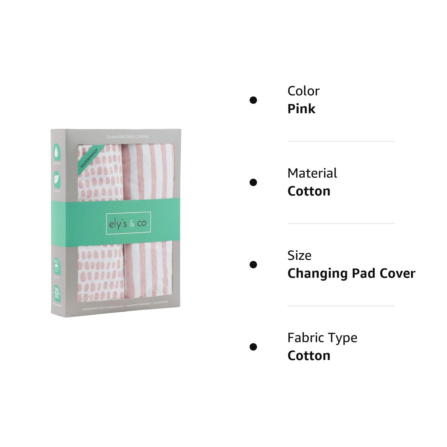 Ely'S & Co. Patent Pending Waterproof Changing Pad Cover Set | Cradle Sheet Set by Ely'S & Co No Need for Changing Pad Liner Mauve Pink Splash & Stripe 2 Pack for Baby Girl Baby Products Changing Table Pads & Covers Covers Diapering