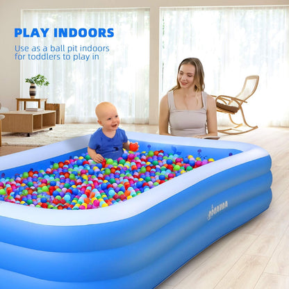 Family Inflatable Swimming Pool, 118" X 72" X 22" Heavy Duty PVC Inflatable Lounge Pool for Baby, Kids, Adults Blow up Kiddie Pool for Outdoor Garden Backyard Full-Sized Inflatable Pools Hot Tubs & Supplies Lawn & Garden Patio Pools Swimming Pools