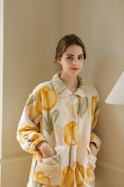 Plush Watercolor Tulip Flannel Fleece Pajama Set