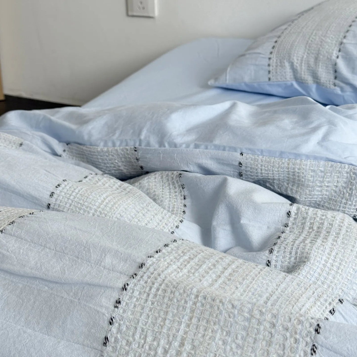 Textured Woven Stripe Washed Cotton Bedding Set
