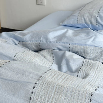 Textured Woven Stripe Washed Cotton Bedding Set