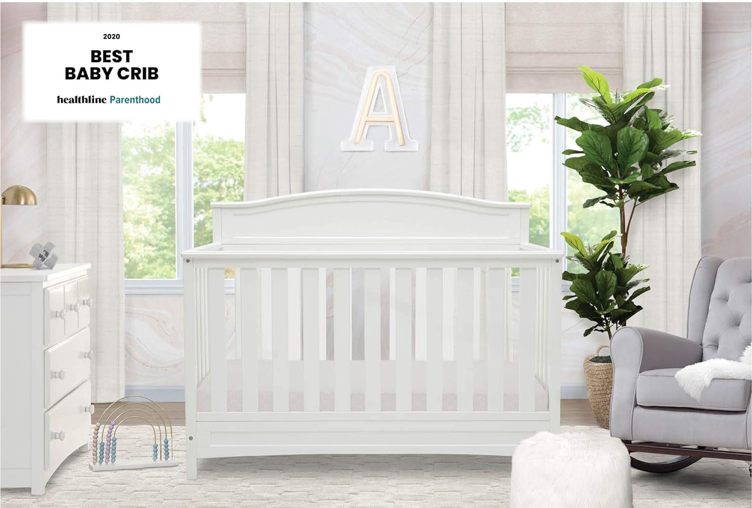 Emery Deluxe 6-In-1 Convertible Crib, Greenguard Gold Certified, Bianca White Baby Products Convertible Cribs Furniture Infant & Toddler Beds Nursery