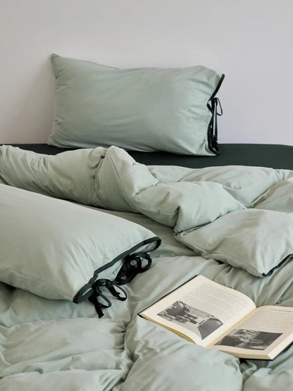 Soft Contrast Tie Washed Cotton Bedding Set