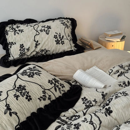 Ruffled Floral Vine Washed Cotton Bedding Set