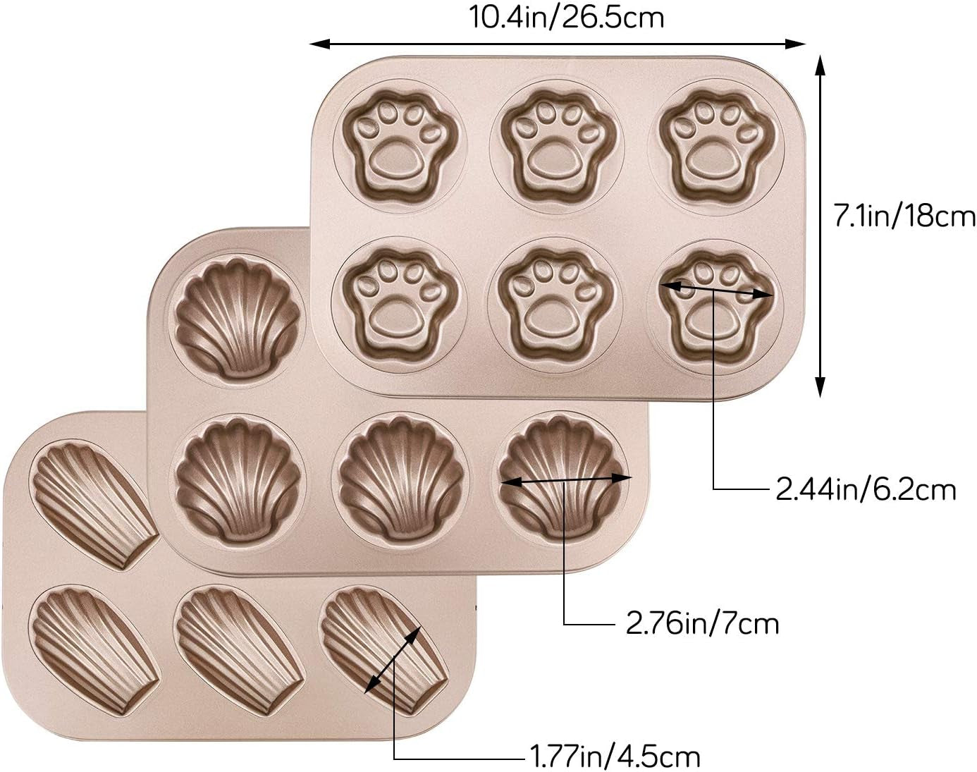 Beasea 3 Pack Madeleine Pans, 10X7 Inch 6 Cavity Nonstick Cat Shaped Cake Cookies Pan Carbon Steel Madeleine Mold Shell Madeline Pan Bakeware Home & Kitchen Kitchen & Dining Madeleine Pans Pastry & Baking Molds