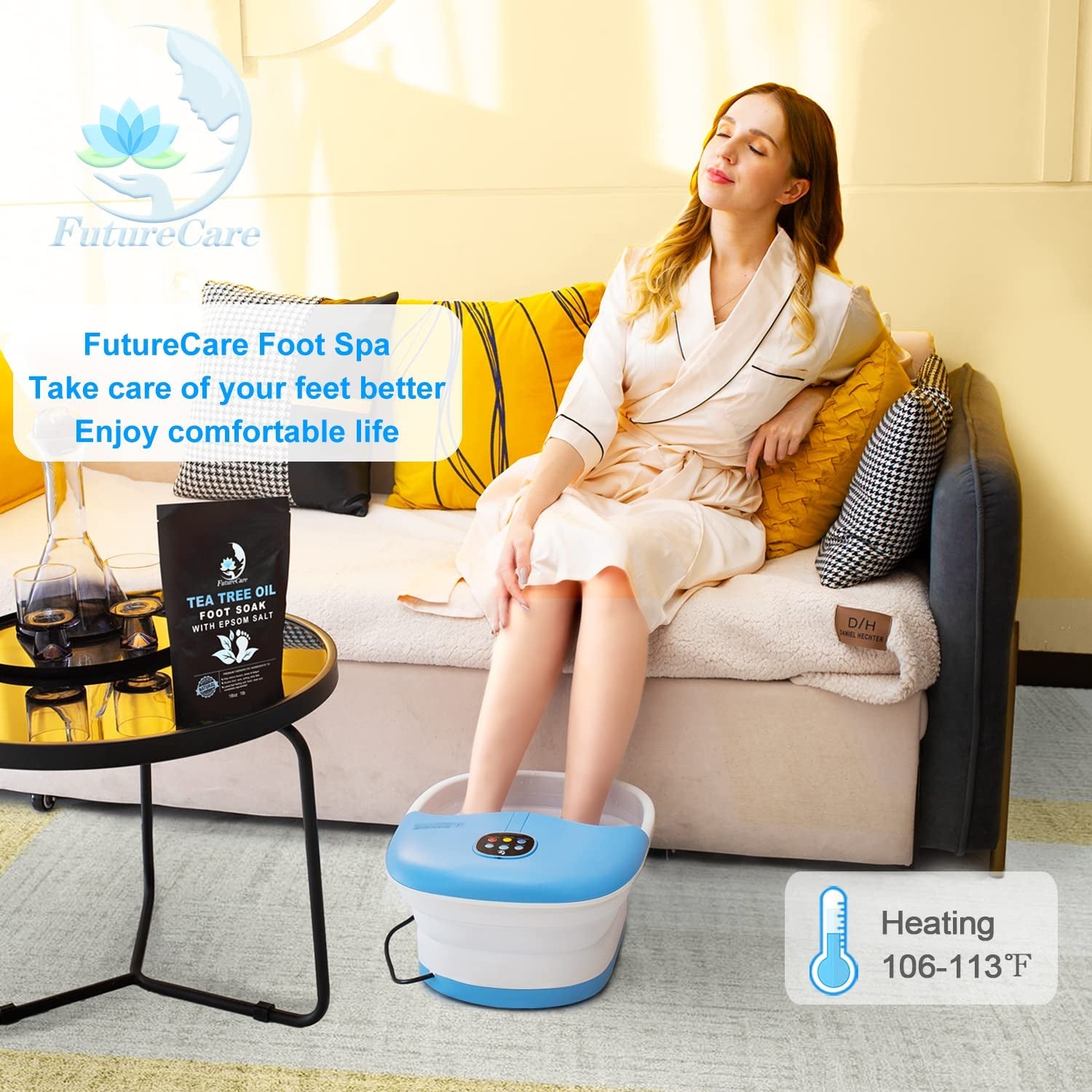 Foot Spa Bath Massager with Heat Bubbles and Vibration Massage and Jets, Futurecare Pedicure Foot Spa Tub for Soaking Feet, Collapsible Foot Spa Bath Bucket with 16OZ Tea Tree Oil Foot Soak Epsom Salt Beauty & Personal Care Foot Foot Baths & Spas Hand & Nail Care Tools & Accessories