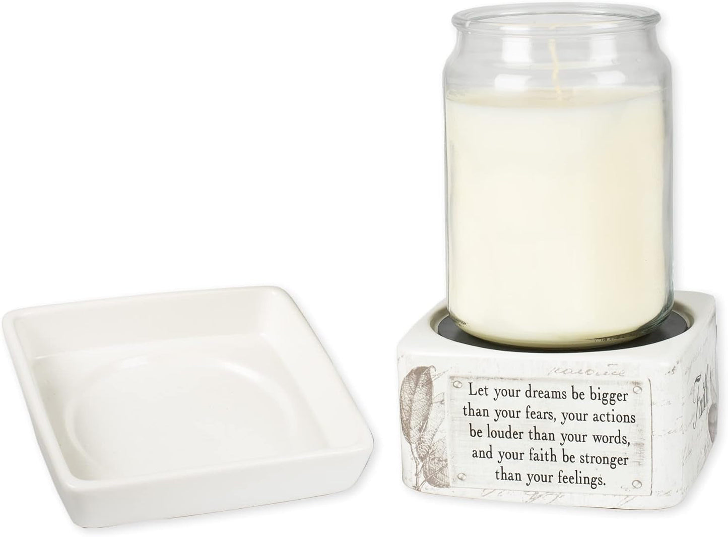 Elanze Designs Dream Actions Faith Stronger Stoneware Electric 2 in 1 Jar Candle and Wax Tart Oil Warmer Home & Kitchen Home Décor Products Home Fragrance Home Fragrance Accessories