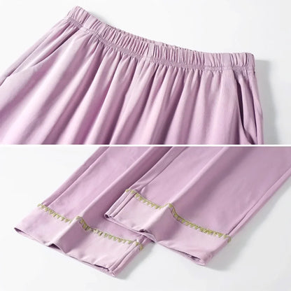 Soft Contrast Trim Cotton Pajama Set