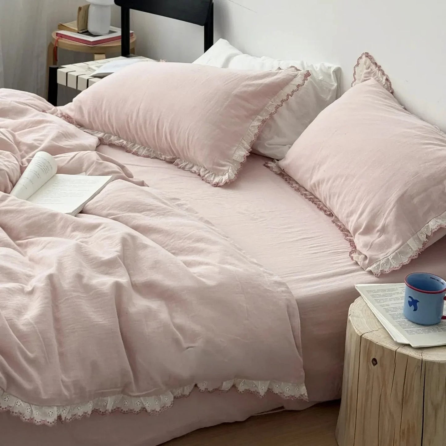 Soft Embroidered Lace Ruffle Cotton Bedding Set