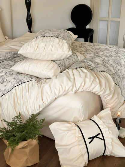 Ruffled Botanical Toile Washed Cotton Bedding Set