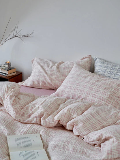 Textured Plaid Washed Cotton Bedding Set
