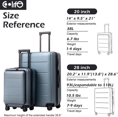 COOLIFE Luggage Suitcase Piece Set Carry on ABS+PC Spinner Trolley with Pocket Compartmnet Weekend Bag(Titanium Gray, 2-Piece Set) Clothing Luggage Luggage & Travel Gear Luggage Sets Shoes & Jewelry