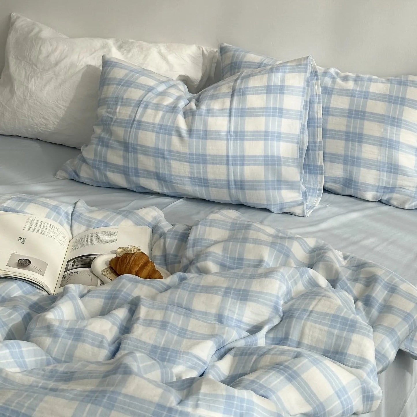 Soft Gingham Plaid Washed Cotton Bedding Set