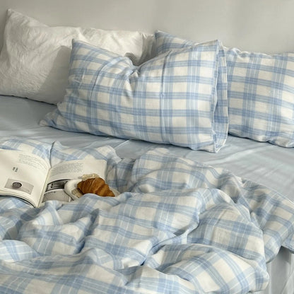 Soft Gingham Plaid Washed Cotton Bedding Set