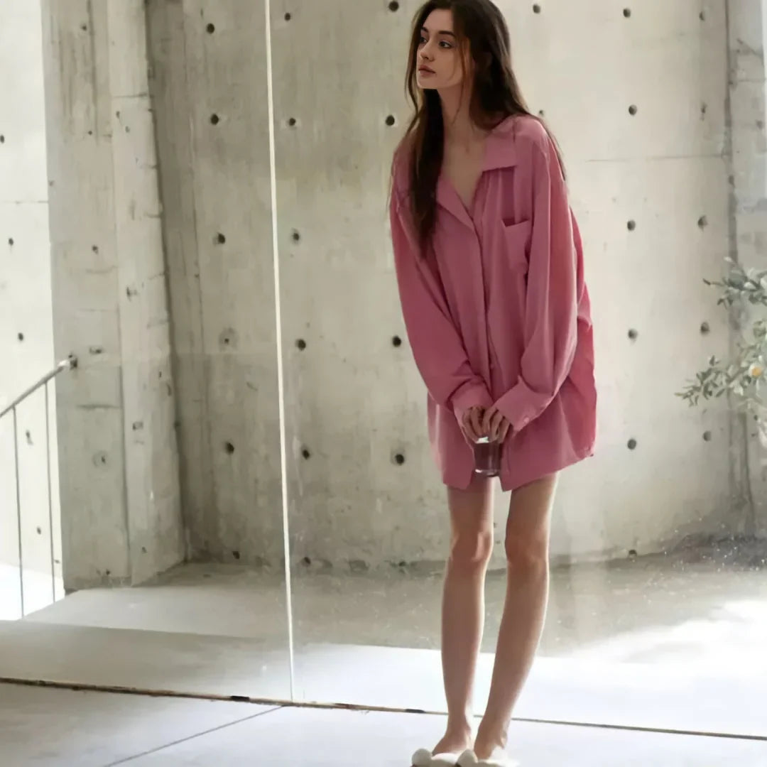 Soft Ruffle Hem Cotton Pajama Set