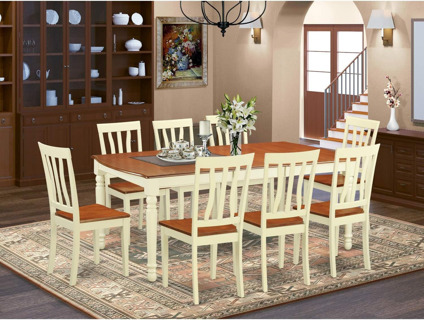 East West Furniture DOAN7-BCH-W 7 Piece Modern Dining Table Set Consist of a Rectangle Wooden Table with Butterfly Leaf and 6 Dining Chairs, 42X78 Inch, Black & Cherry Dining Room Furniture Furniture Home & Kitchen Table & Chair Sets