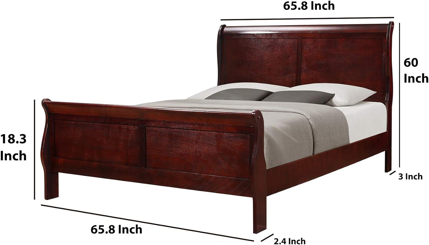 Benjara BM223787 Sleigh Design Wooden Headboard & Footboard, Cherry Brown - Full Size Bedroom Furniture Beds Frames & Bases Furniture Headboards Headboards & Footboards Home & Kitchen