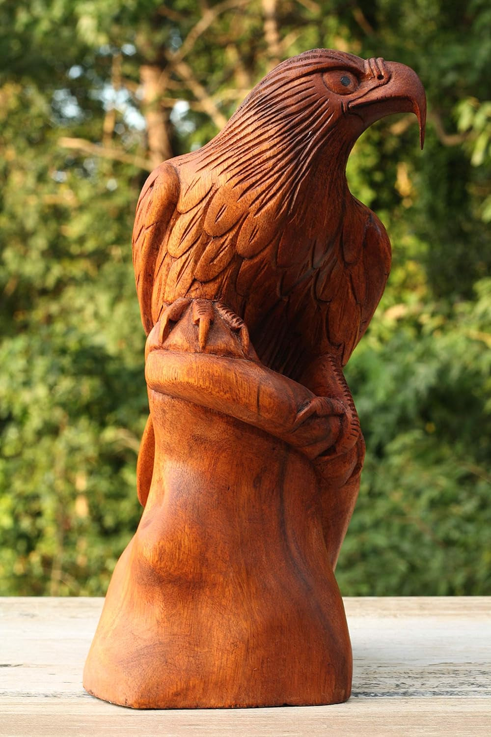 G6 Collection 12" Large Solid Wooden Handmade American Eagle Statue Handcrafted Figurine Sculpture Art Hand Carved Rustic Lodge Outdoor Decorative Home Decor Us Accent Decoration Eagle Statue Home & Kitchen Home Décor Accents Home Décor Products Sculptures Statues