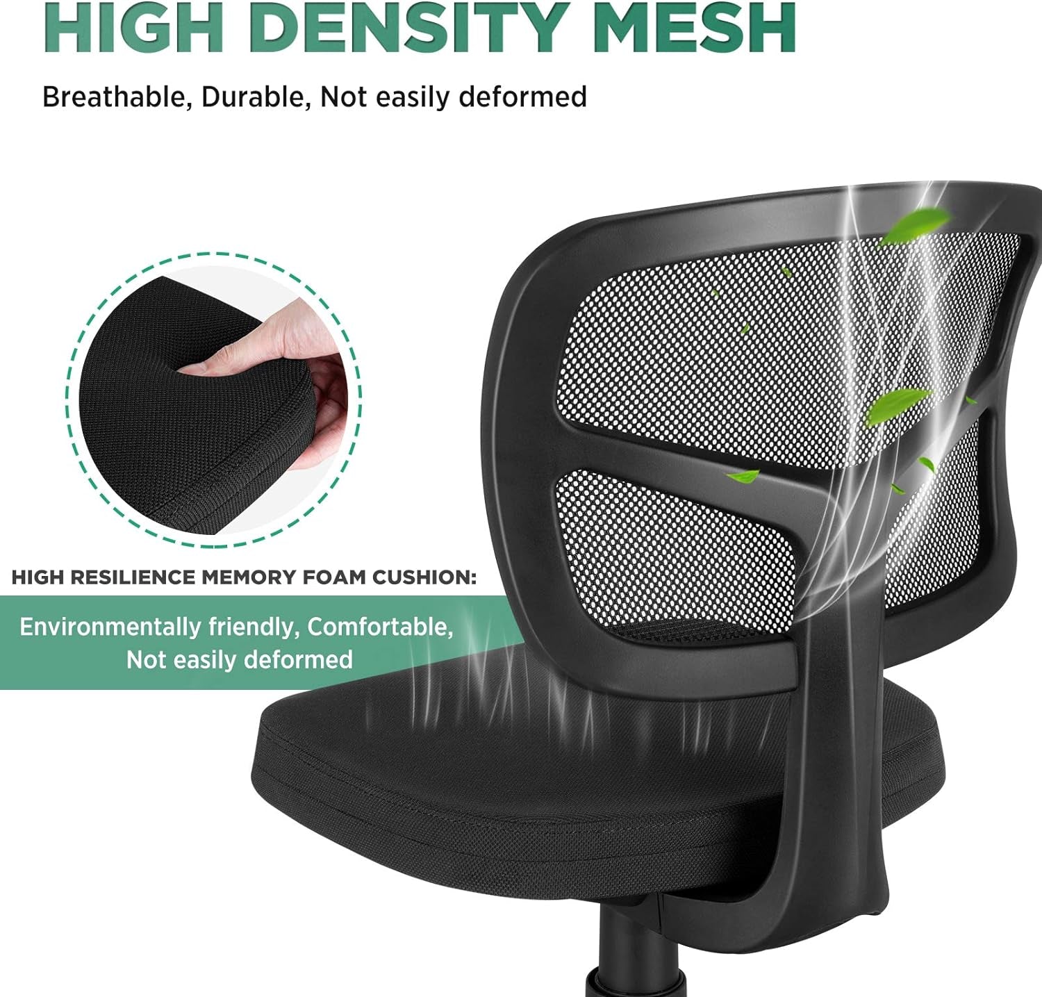 Armless Task Office Chair, Small Desk Chair with Mesh Lumbar Support,Ergonomic Computer Chair No Arms,Adjustable Swivel Home Office Chair for Small Spaces,Easy Assembly,Mid Back,No Armrest Furniture Home & Kitchen Home Office Chairs Home Office Desk Chairs Home Office Furniture