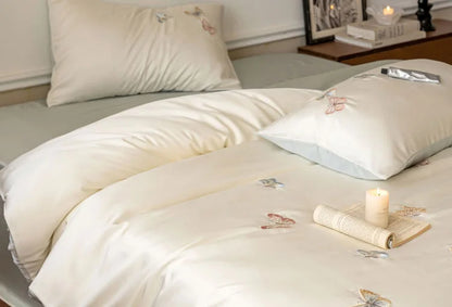 Silky Butterfly Embroidered Tencel Bedding Set