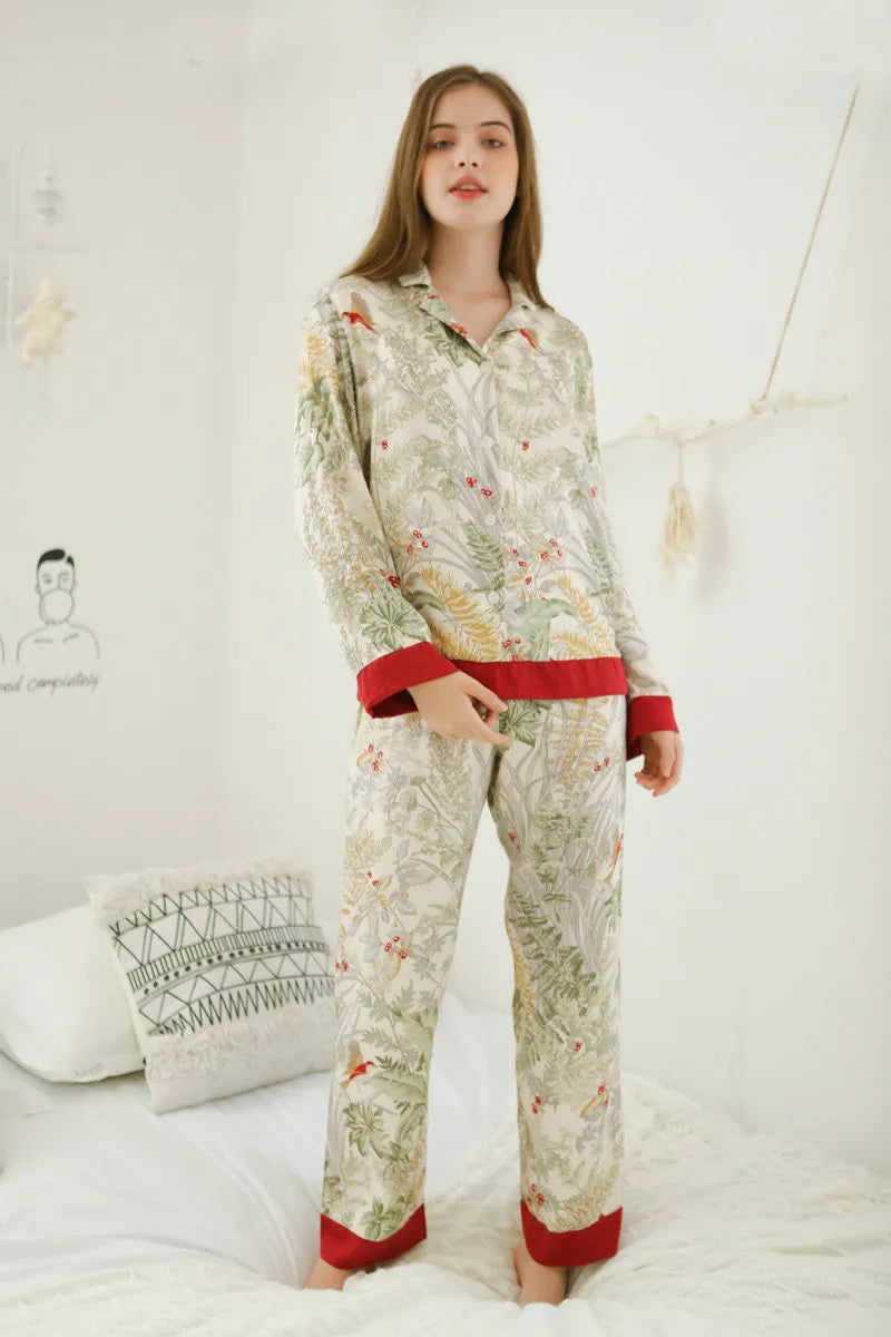 Silky Festive Berry Botanical Cotton Sateen Pajama Set