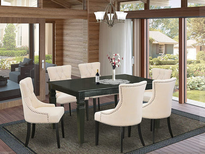 East West Furniture WEFR7-WHI-18 7 Piece Dining Room Set Consist of a Rectangle Kitchen Table with Butterfly Leaf and 6 Brown Fabric Parson Chairs, 42X60 Inch, Linen White Dining Room Furniture Furniture Home & Kitchen Table & Chair Sets