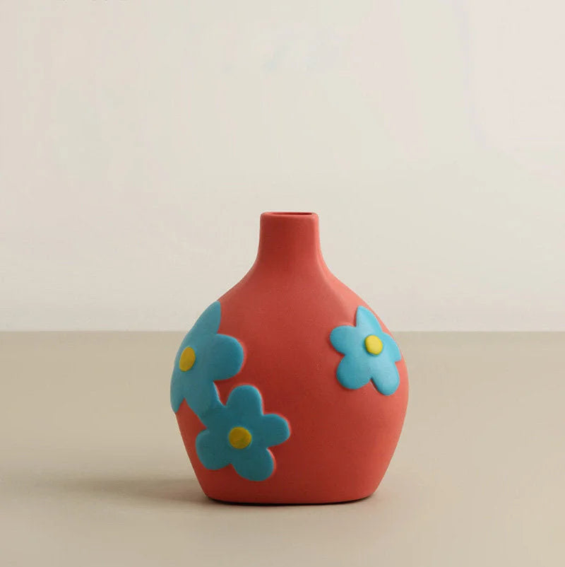 Matte Pop Art Floral Ceramic Vase