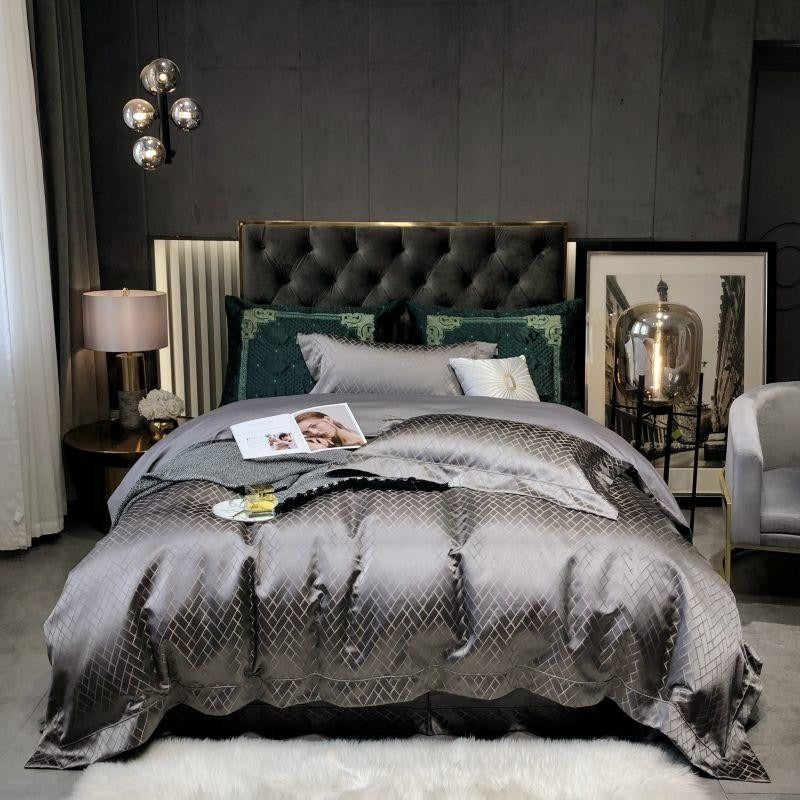 Talia Grey Cotton Satin Bedding Set