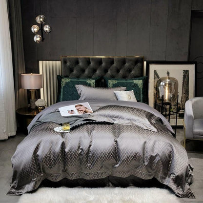 Talia Grey Cotton Satin Bedding Set