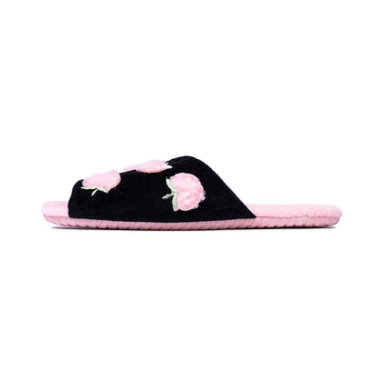 Fuzzy Peach Embroidered Plush Fleece Slides